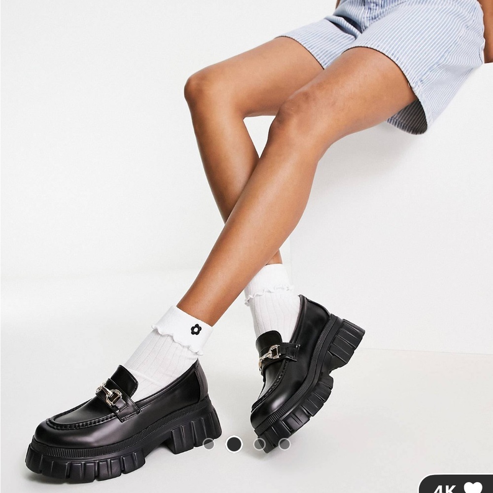 Chunky Patent Faux Leather Loafers with Gold Detail